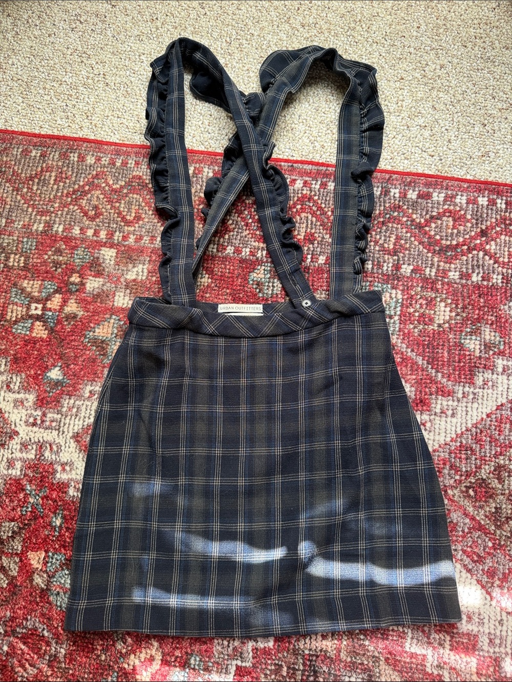 Urban Outfitters Navy Plaid Mini Skirt with Ruffle Suspenders